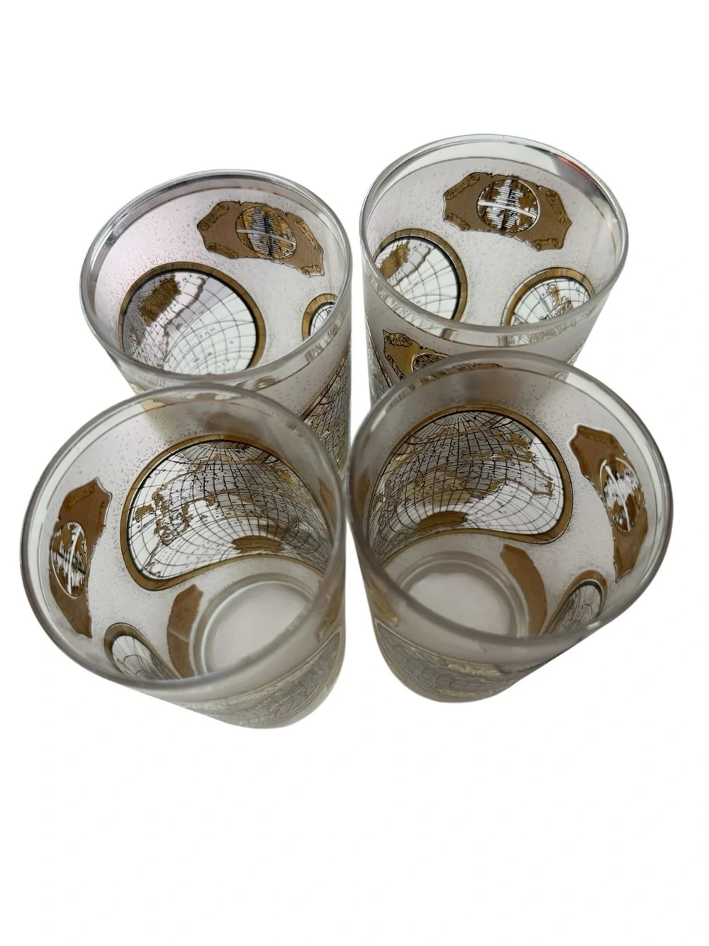 Vintage Cera High Ball Glasses 22k Gold Terrarvm Orbis Geographica World Map